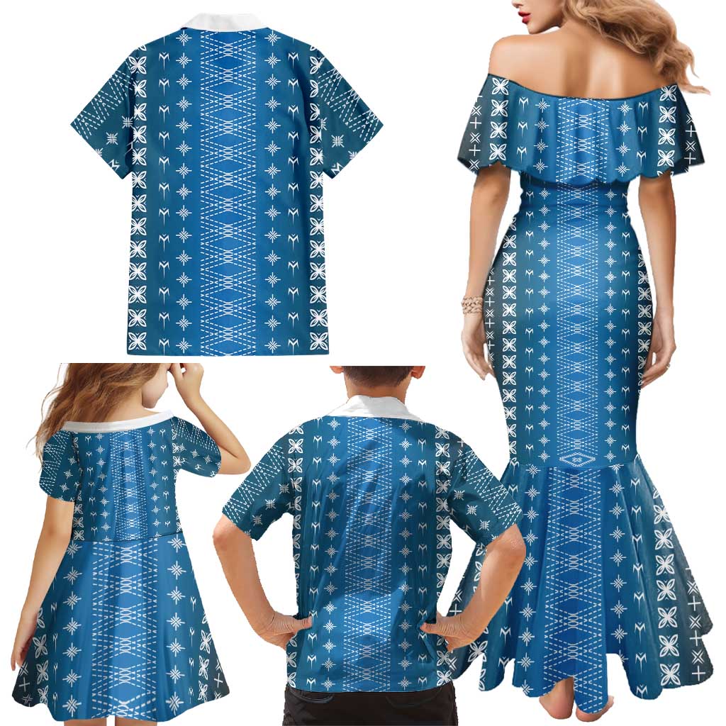 Blue Samoa Malu Tattoo Inspired Family Matching Mermaid Dress and Hawaiian Shirt - Polynesian Pride