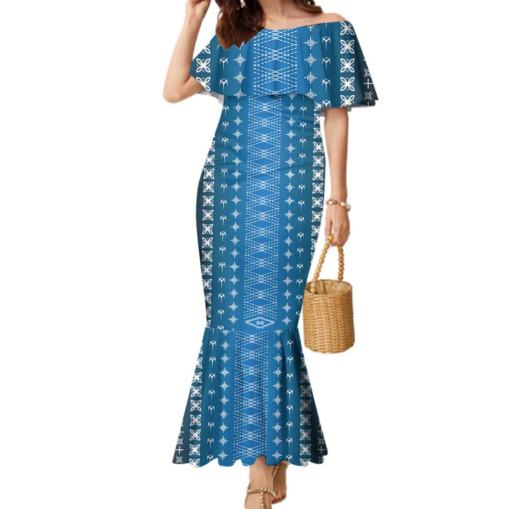 Blue Samoa Malu Tattoo Inspired Family Matching Mermaid Dress and Hawaiian Shirt - Polynesian Pride