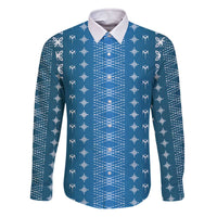 Blue Samoa Malu Tattoo Inspired Family Matching Off The Shoulder Long Sleeve Dress and Hawaiian Shirt - Polynesian Pride