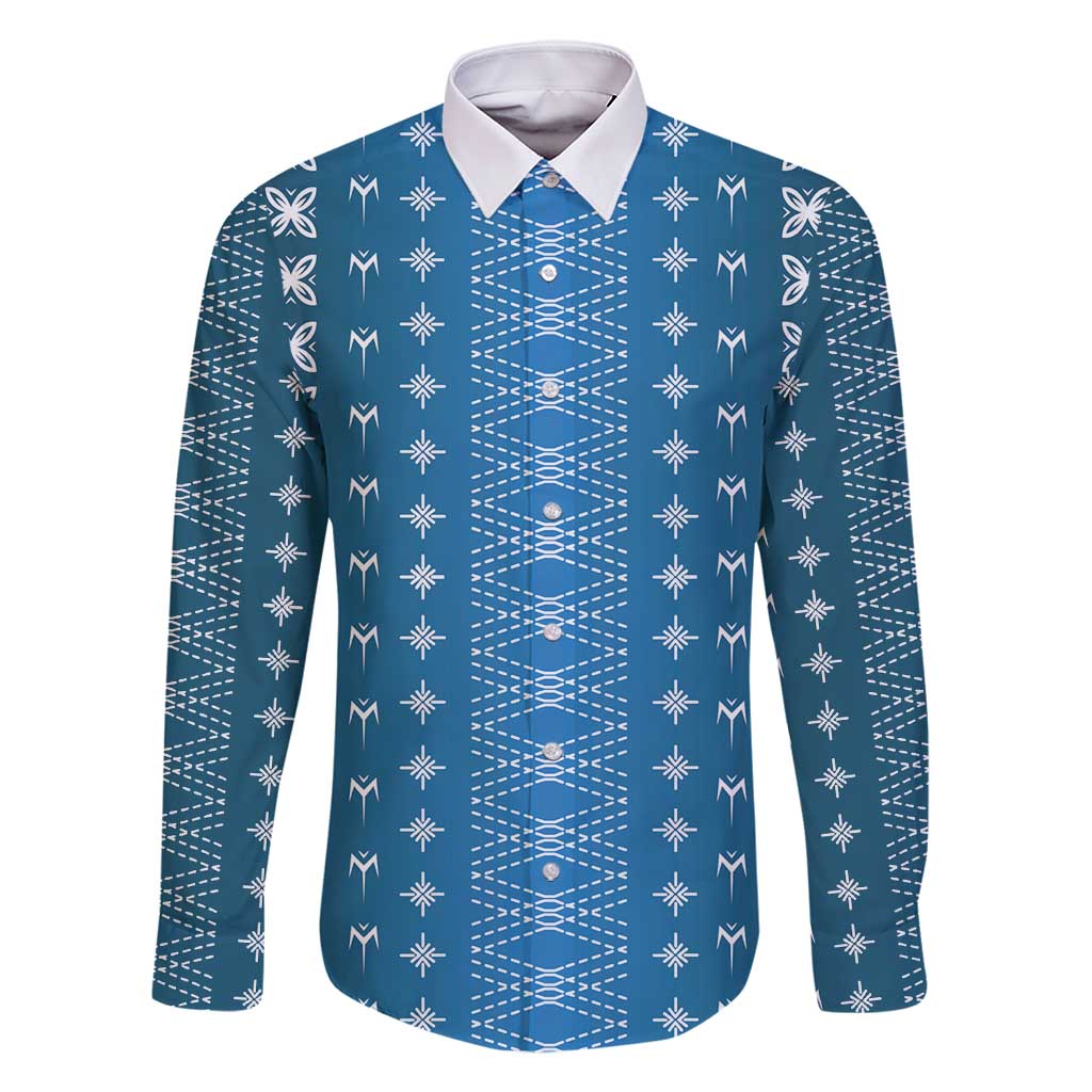 Blue Samoa Malu Tattoo Inspired Family Matching Off Shoulder Maxi Dress and Hawaiian Shirt - Polynesian Pride