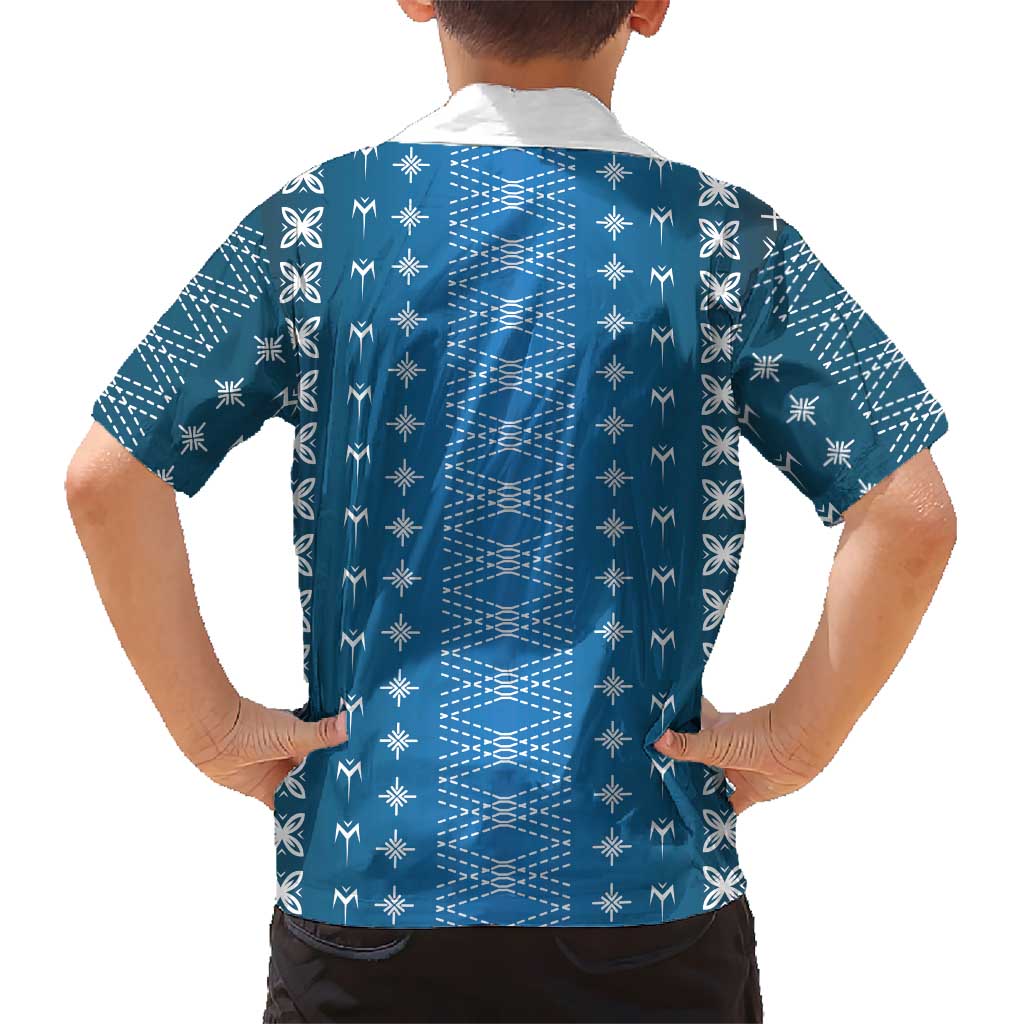 Blue Samoa Malu Tattoo Inspired Family Matching Off Shoulder Short Dress and Hawaiian Shirt - Polynesian Pride