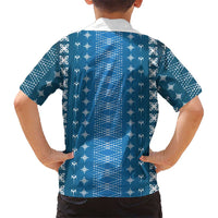 Blue Samoa Malu Tattoo Inspired Family Matching Off Shoulder Short Dress and Hawaiian Shirt - Polynesian Pride