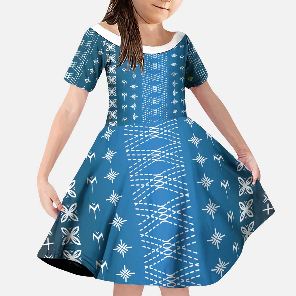 Blue Samoa Malu Tattoo Inspired Family Matching Off Shoulder Short Dress and Hawaiian Shirt - Polynesian Pride