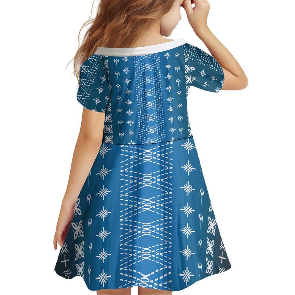 Blue Samoa Malu Tattoo Inspired Family Matching Off Shoulder Short Dress and Hawaiian Shirt - Polynesian Pride