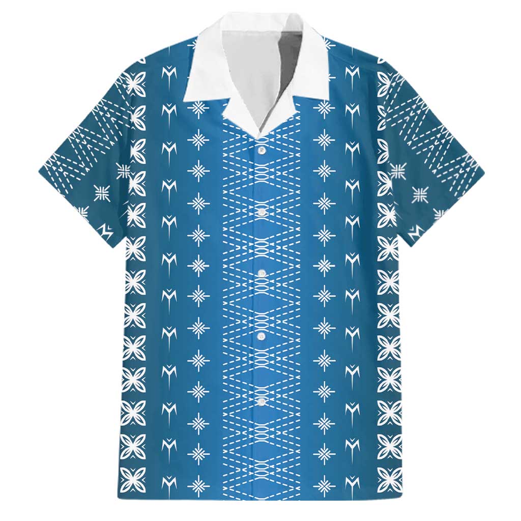 Blue Samoa Malu Tattoo Inspired Family Matching Off Shoulder Short Dress and Hawaiian Shirt - Polynesian Pride
