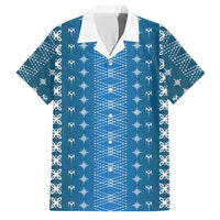 Blue Samoa Malu Tattoo Inspired Family Matching Off Shoulder Short Dress and Hawaiian Shirt - Polynesian Pride
