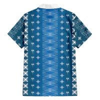 Blue Samoa Malu Tattoo Inspired Family Matching Off Shoulder Short Dress and Hawaiian Shirt - Polynesian Pride