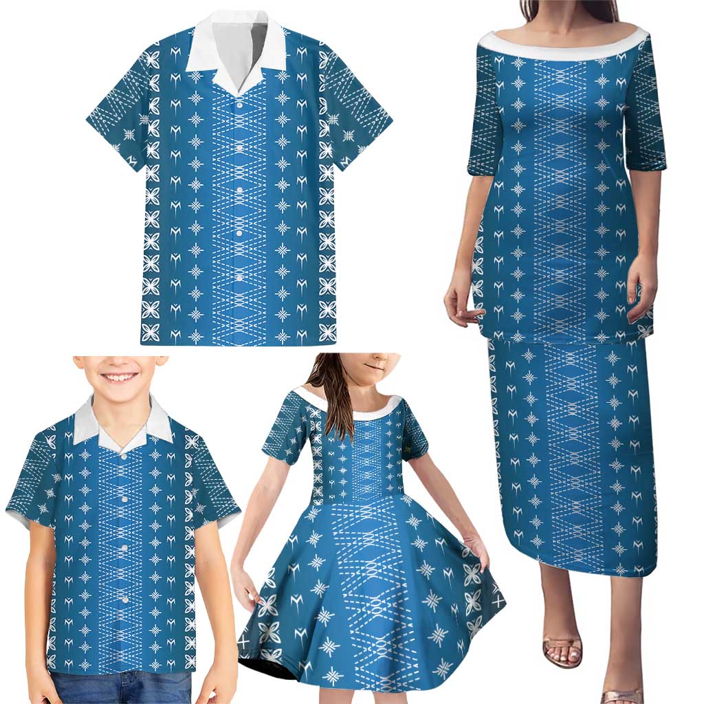 Blue Samoa Malu Tattoo Inspired Family Matching Puletasi and Hawaiian Shirt LT05 - Polynesian Pride