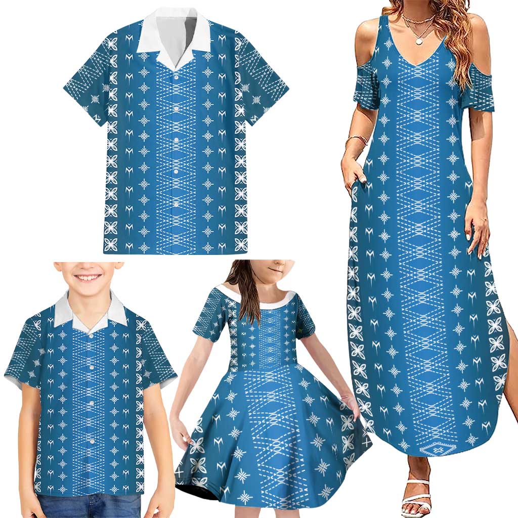 Blue Samoa Malu Tattoo Inspired Family Matching Summer Maxi Dress and Hawaiian Shirt LT05 - Polynesian Pride