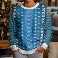 Blue Samoa Malu Tattoo Inspired Kid Ugly Christmas Sweater - Polynesian Pride