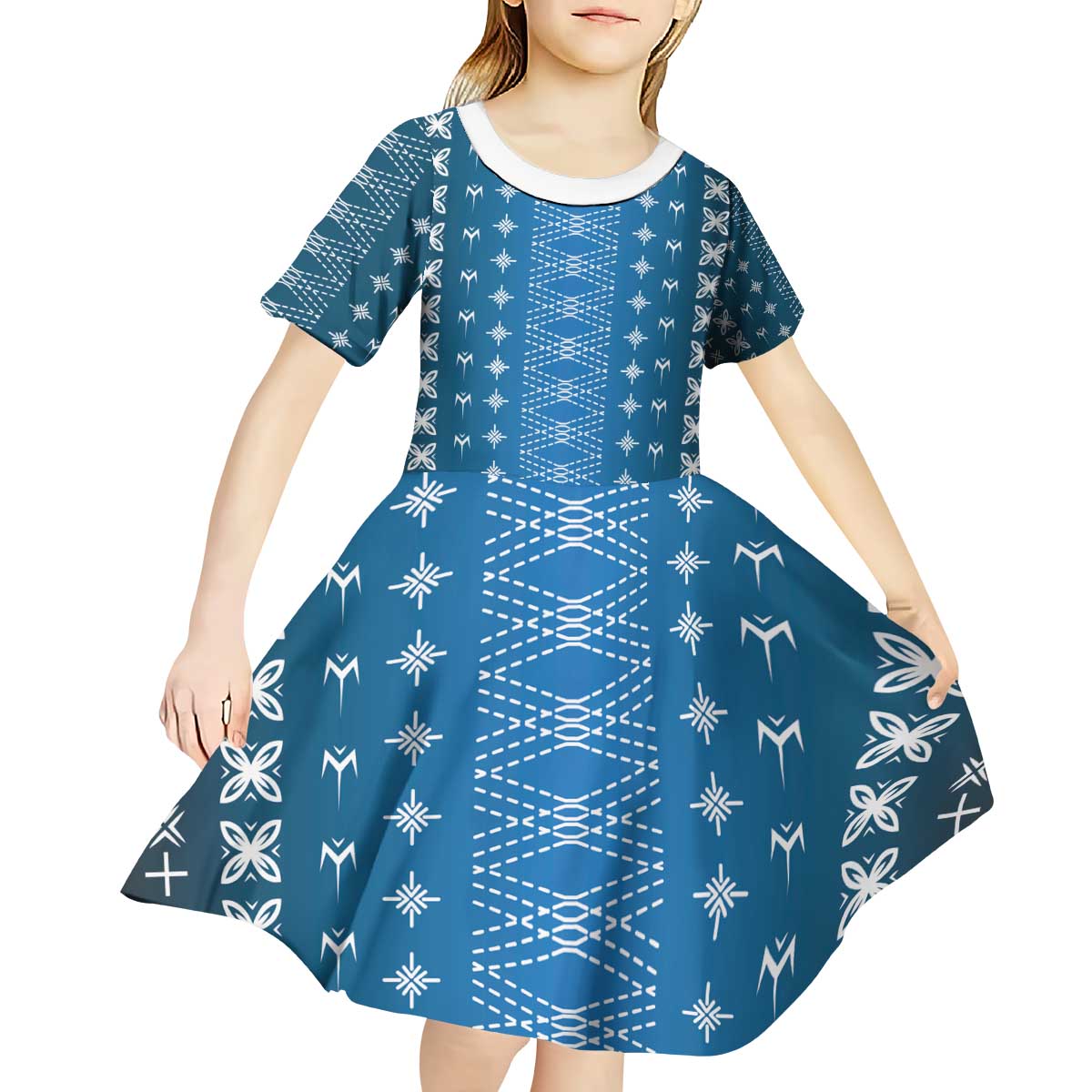 Blue Samoa Malu Tattoo Inspired Kid Short Sleeve Dress - Polynesian Pride