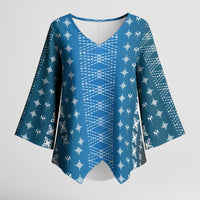 Blue Samoa Malu Tattoo Inspired Kimono Sleeve Blouse - Polynesian Pride