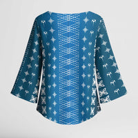 Blue Samoa Malu Tattoo Inspired Kimono Sleeve Blouse - Polynesian Pride