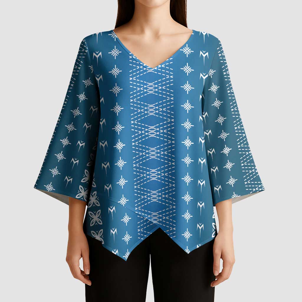 Blue Samoa Malu Tattoo Inspired Kimono Sleeve Blouse - Polynesian Pride