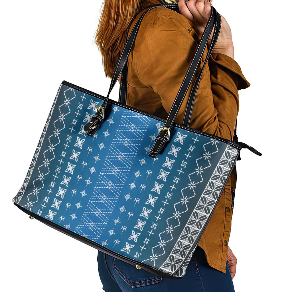 Blue Samoa Malu Tattoo Inspired Leather Tote Bag - Polynesian Pride