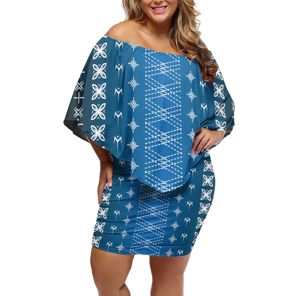 Blue Samoa Malu Tattoo Inspired Off Shoulder Short Dress - Polynesian Pride