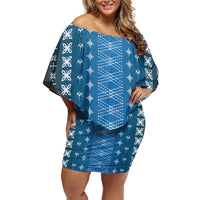 Blue Samoa Malu Tattoo Inspired Off Shoulder Short Dress - Polynesian Pride