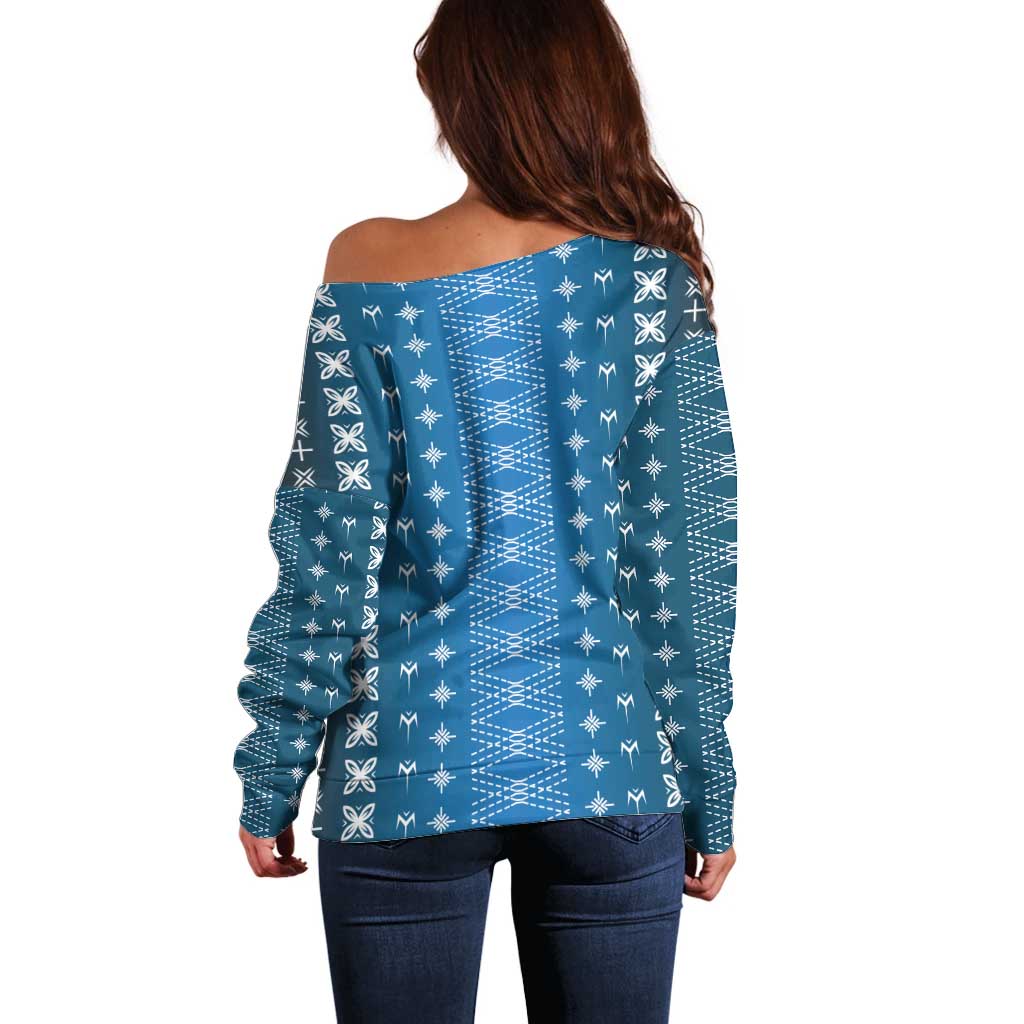 Blue Samoa Malu Tattoo Inspired Off Shoulder Sweater LT05 - Polynesian Pride