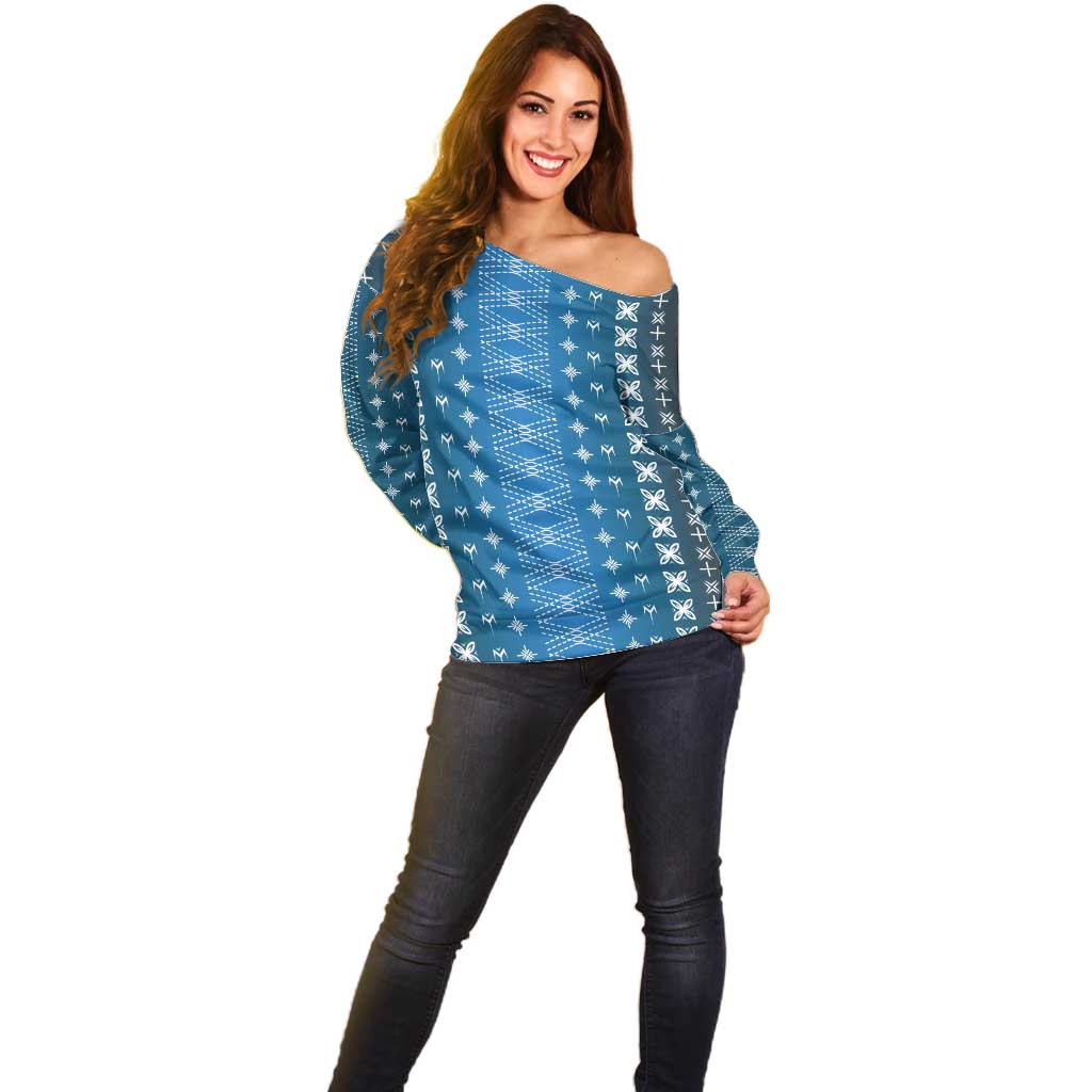 Blue Samoa Malu Tattoo Inspired Off Shoulder Sweater LT05 - Polynesian Pride