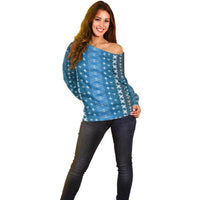 Blue Samoa Malu Tattoo Inspired Off Shoulder Sweater LT05 - Polynesian Pride