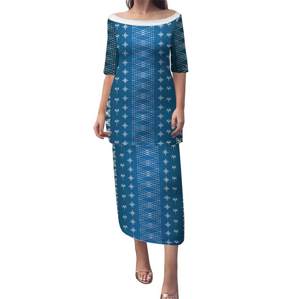 Blue Samoa Malu Tattoo Inspired Puletasi LT05 Long Dress Blue - Polynesian Pride