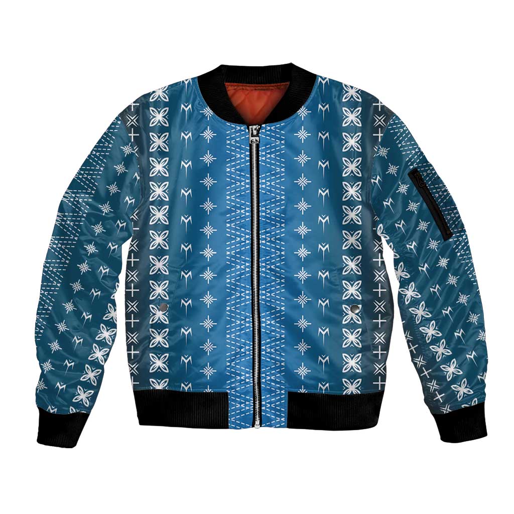 Blue Samoa Malu Tattoo Inspired Sleeve Zip Bomber Jacket LT05 Unisex Blue - Polynesian Pride