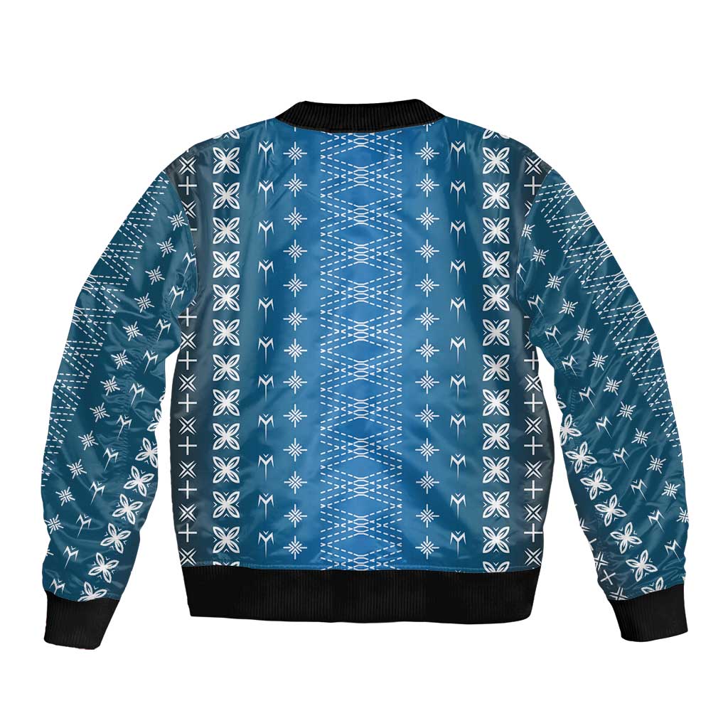 Blue Samoa Malu Tattoo Inspired Sleeve Zip Bomber Jacket LT05 - Polynesian Pride