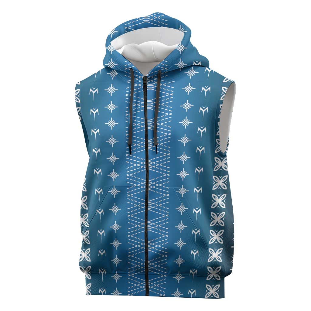 Blue Samoa Malu Tattoo Inspired Sleeveless Zip Hoodie LT05 Blue - Polynesian Pride