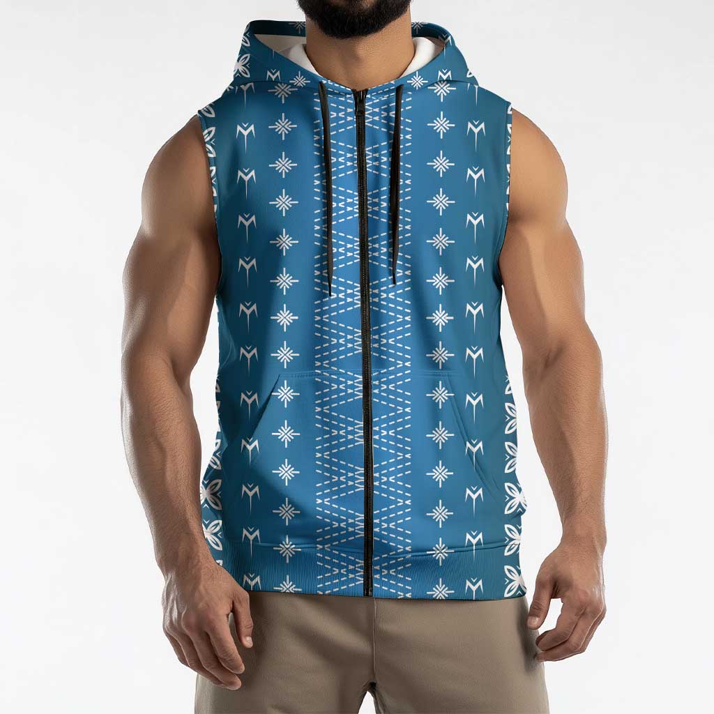 Blue Samoa Malu Tattoo Inspired Sleeveless Zip Hoodie - Polynesian Pride