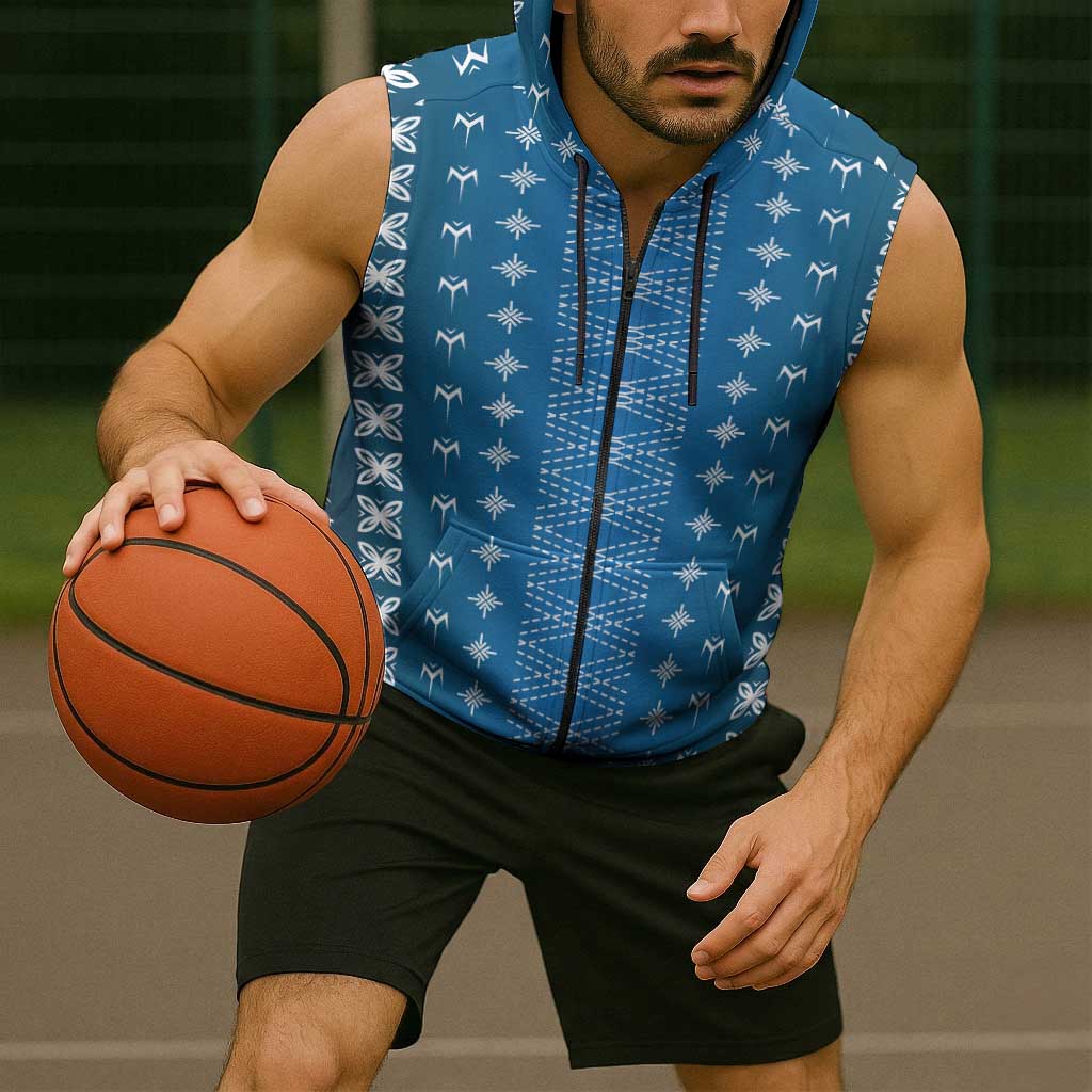 Blue Samoa Malu Tattoo Inspired Sleeveless Zip Hoodie - Polynesian Pride
