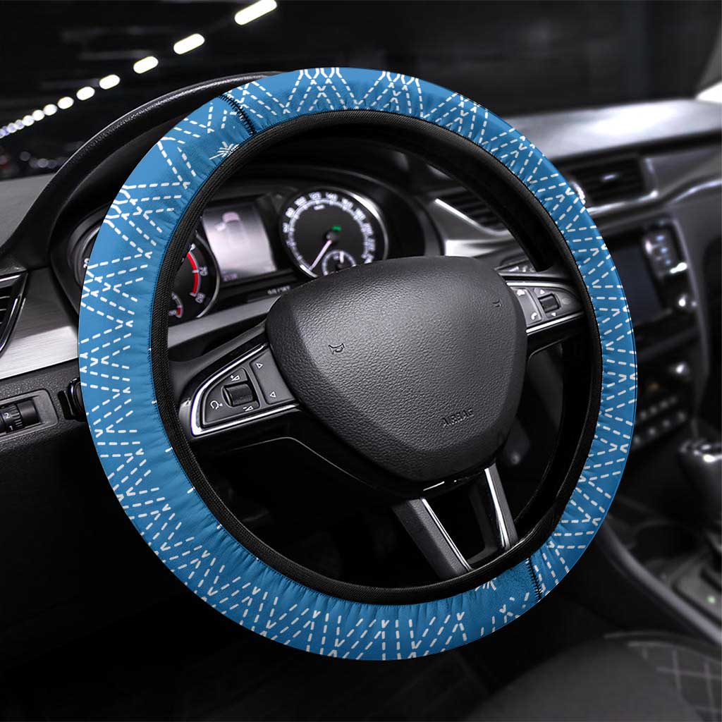 Blue Samoa Malu Tattoo Inspired Steering Wheel Cover LT05 Universal Fit Blue - Polynesian Pride
