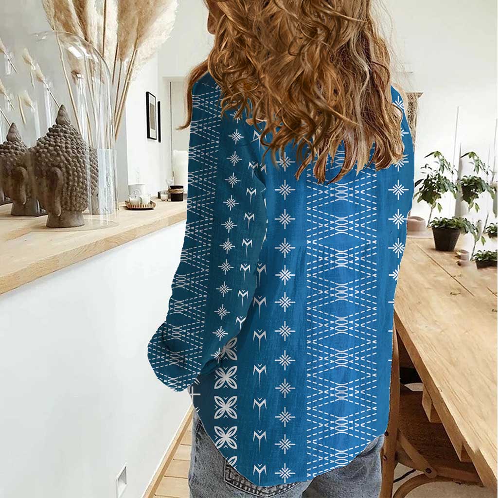 Blue Samoa Malu Tattoo Inspired Women Casual Shirt - Polynesian Pride