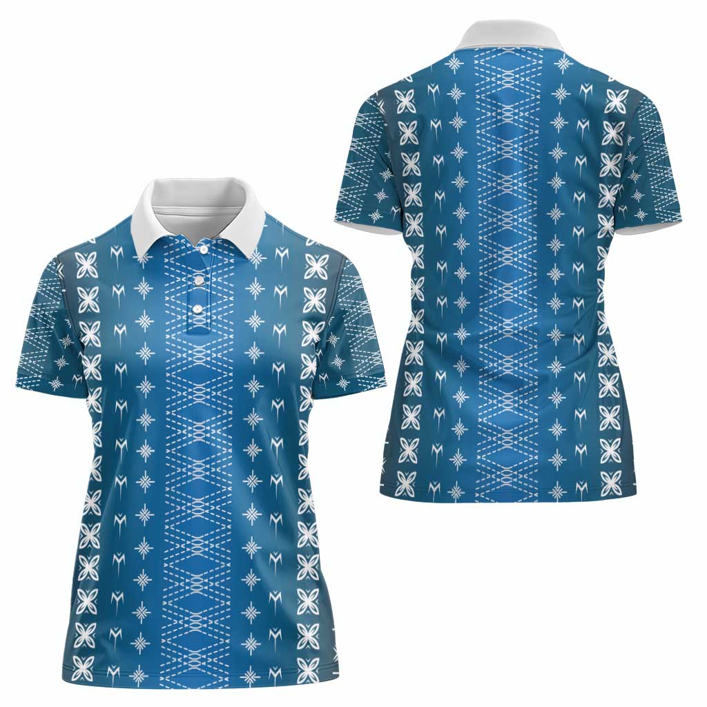 Blue Samoa Malu Tattoo Inspired Women Polo Shirt - Polynesian Pride