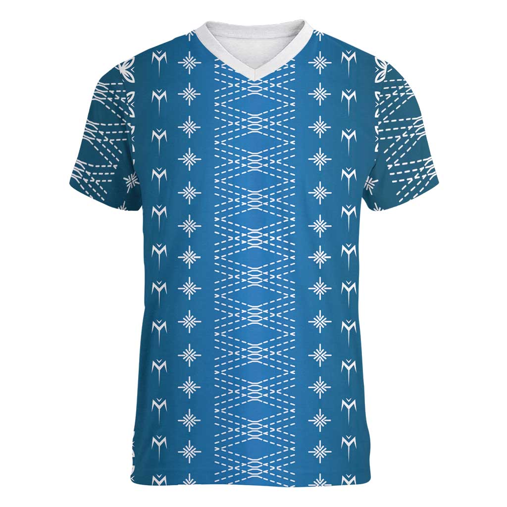 Blue Samoa Malu Tattoo Inspired Women V-Neck T-Shirt LT05 Female Blue - Polynesian Pride