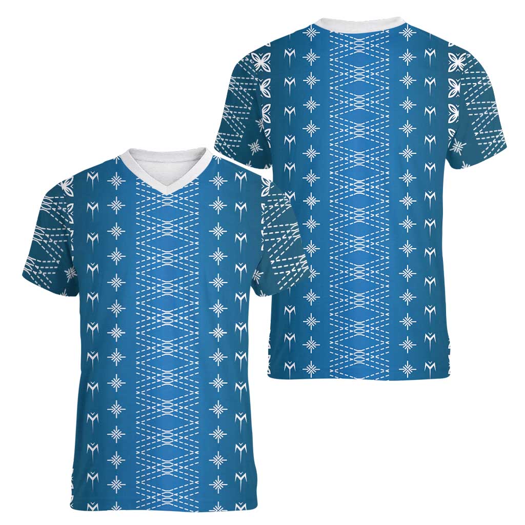 Blue Samoa Malu Tattoo Inspired Women V-Neck T-Shirt LT05 - Polynesian Pride