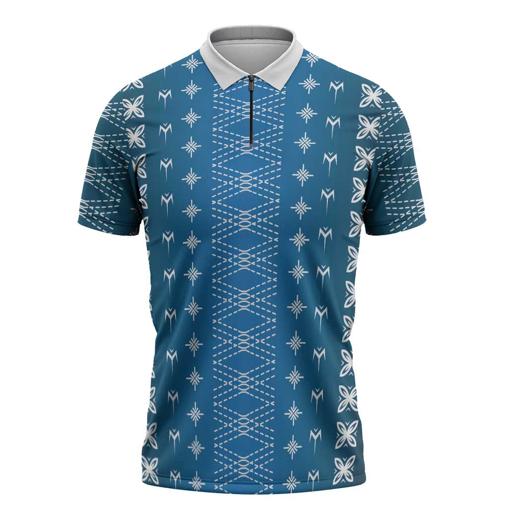 Blue Samoa Malu Tattoo Inspired Zipper Polo Shirt - Polynesian Pride