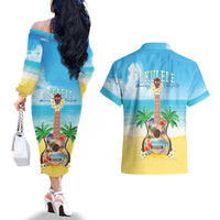Hawaiian Ukulele Couples Matching Off The Shoulder Long Sleeve Dress and Hawaiian Shirt Sound Of Happiness
