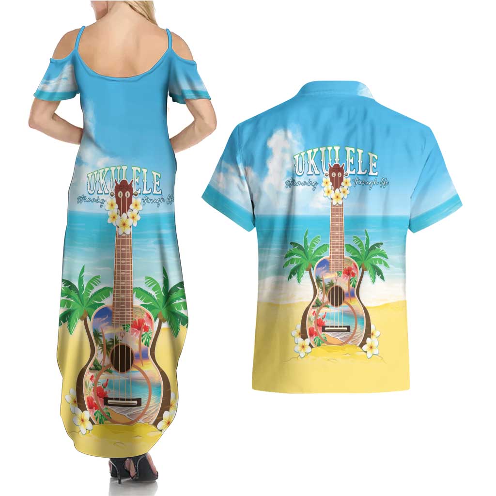 Hawaiian Ukulele Couples Matching Summer Maxi Dress and Hawaiian Shirt Sound Of Happiness