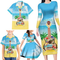 Hawaiian Ukulele Family Matching Long Sleeve Bodycon Dress and Hawaiian Shirt Sound Of Happiness
