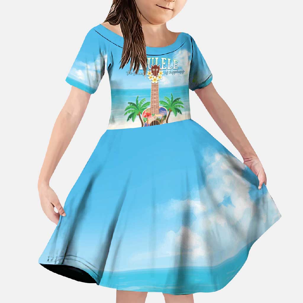 Hawaiian Ukulele Family Matching Mermaid Dress and Hawaiian Shirt Sound Of Happiness LT05 Daughter's Dress Colorful - Polynesian Pride