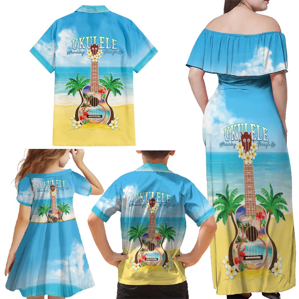 Hawaiian Ukulele Family Matching Off Shoulder Maxi Dress and Hawaiian Shirt Sound Of Happiness