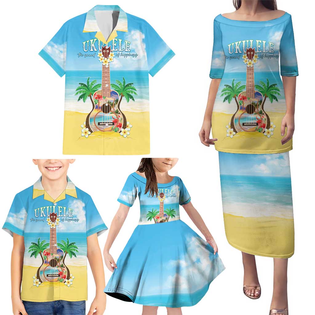 Hawaiian Ukulele Family Matching Puletasi and Hawaiian Shirt Sound Of Happiness