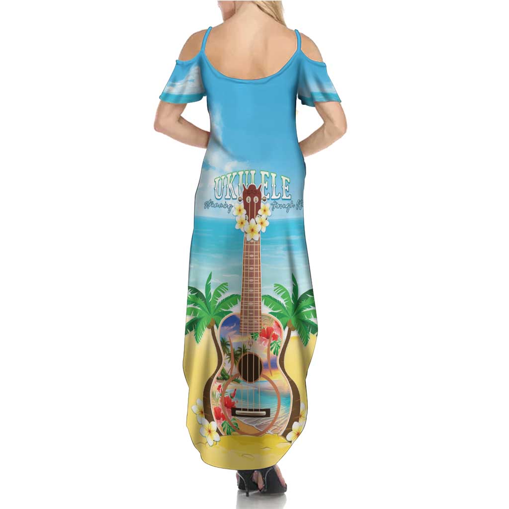 Hawaiian Ukulele Family Matching Summer Maxi Dress and Hawaiian Shirt Sound Of Happiness
