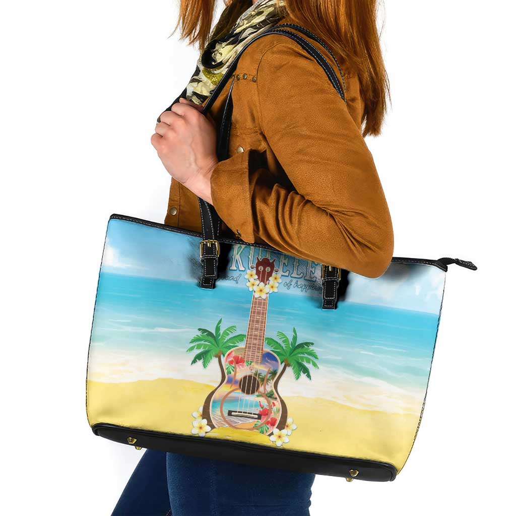 Hawaiian Ukulele Leather Tote Bag Sound Of Happiness LT05 Colorful - Polynesian Pride