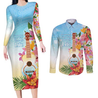 National Ukulele Day Couples Matching Long Sleeve Bodycon Dress and Long Sleeve Button Shirt Tropical Vibe LT05 Colorful - Polynesian Pride
