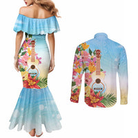 National Ukulele Day Couples Matching Mermaid Dress and Long Sleeve Button Shirt Tropical Vibe LT05 - Polynesian Pride