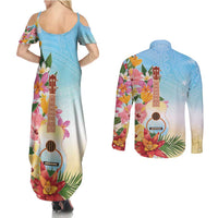 National Ukulele Day Couples Matching Summer Maxi Dress and Long Sleeve Button Shirt Tropical Vibe LT05 - Polynesian Pride