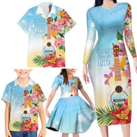 National Ukulele Day Family Matching Long Sleeve Bodycon Dress and Hawaiian Shirt Tropical Vibe