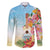 National Ukulele Day Family Matching Off The Shoulder Long Sleeve Dress and Hawaiian Shirt Tropical Vibe