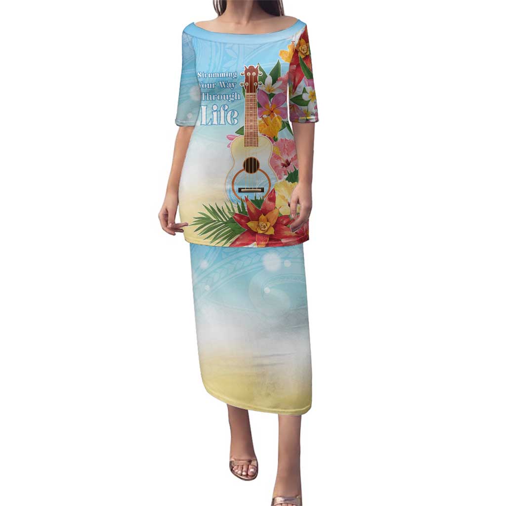 National Ukulele Day Family Matching Puletasi and Hawaiian Shirt Tropical Vibe